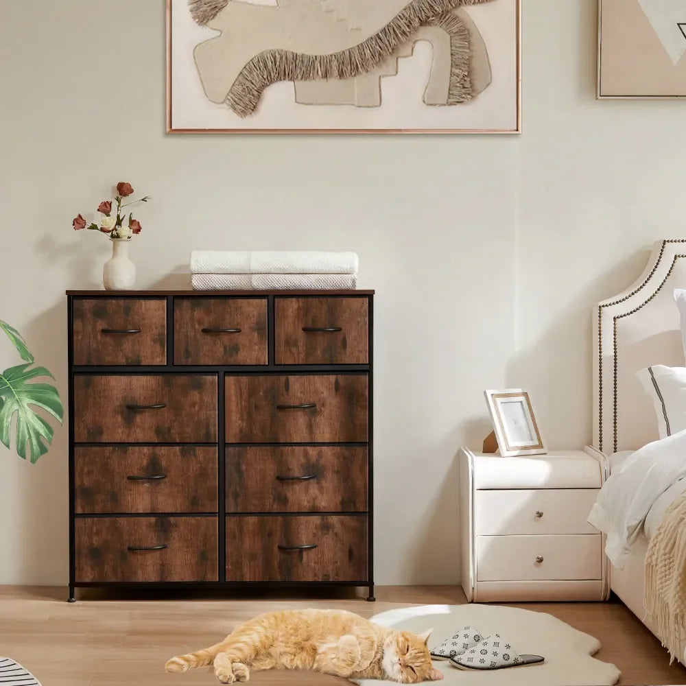 Dresser For Bedroom Drawer Dresser Organizer Storage Drawers Fabric Storage Tower With 9 Drawers, Chest Of Drawers With Fabric