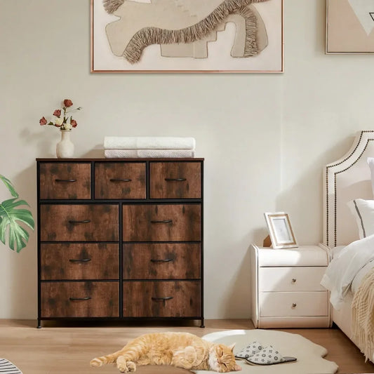 Dresser For Bedroom Drawer Dresser Organizer Storage Drawers Fabric Storage Tower With 9 Drawers, Chest Of Drawers With Fabric