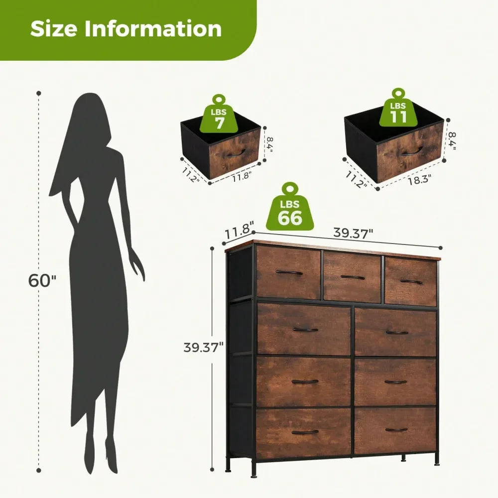 Dresser For Bedroom Drawer Dresser Organizer Storage Drawers Fabric Storage Tower With 9 Drawers, Chest Of Drawers With Fabric