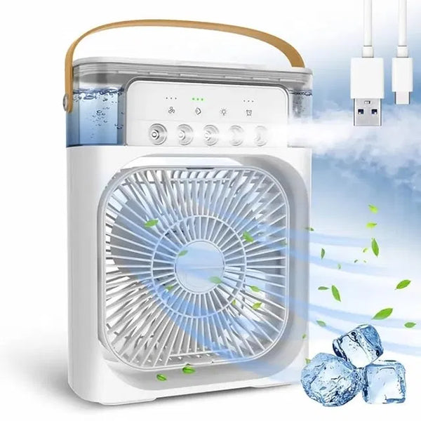 Portable USB Mini Air Cooler – Personal Room Cooling Fan with Mist Spray & LED Light